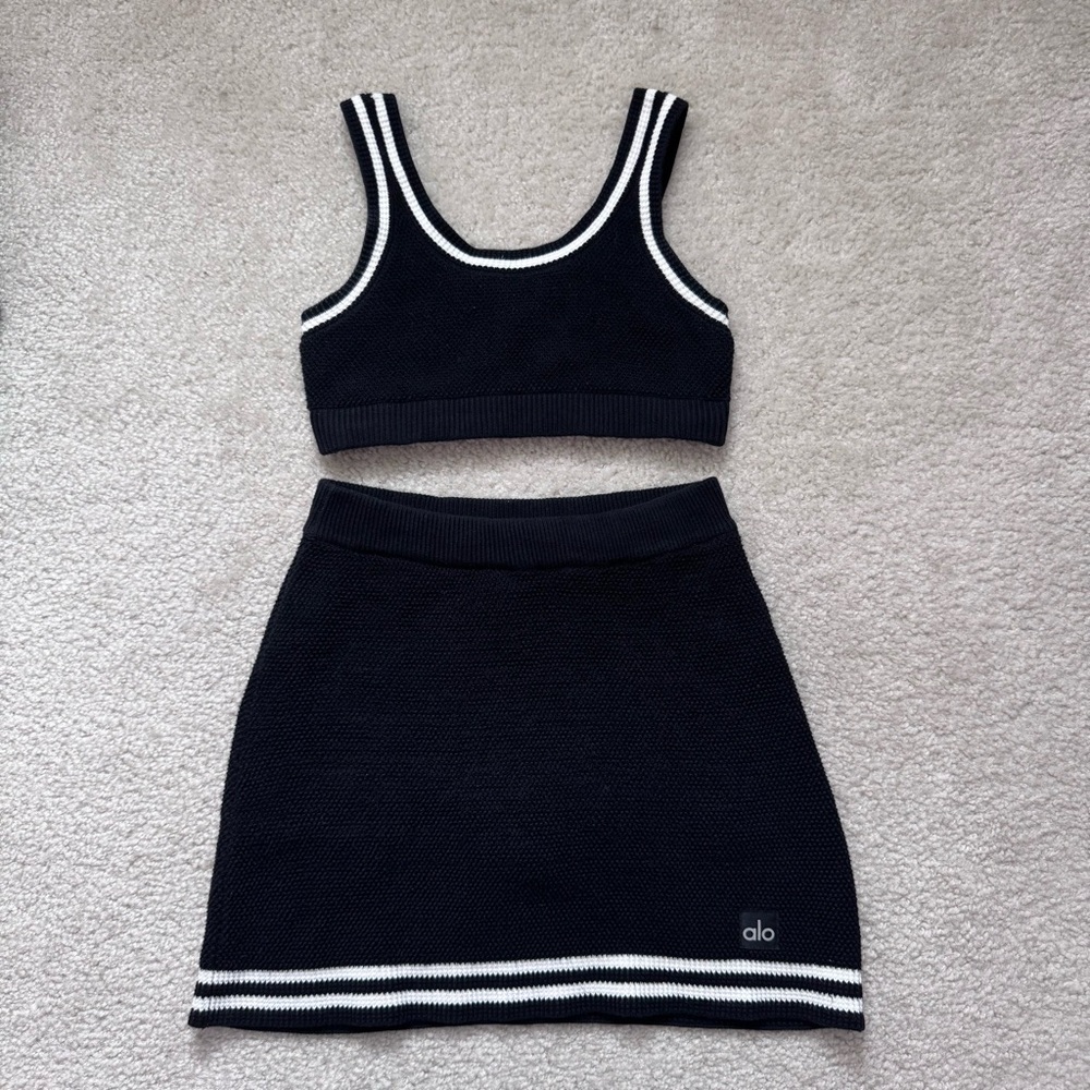 ALO Yoga tennis club Black and White Knit Skirt Set